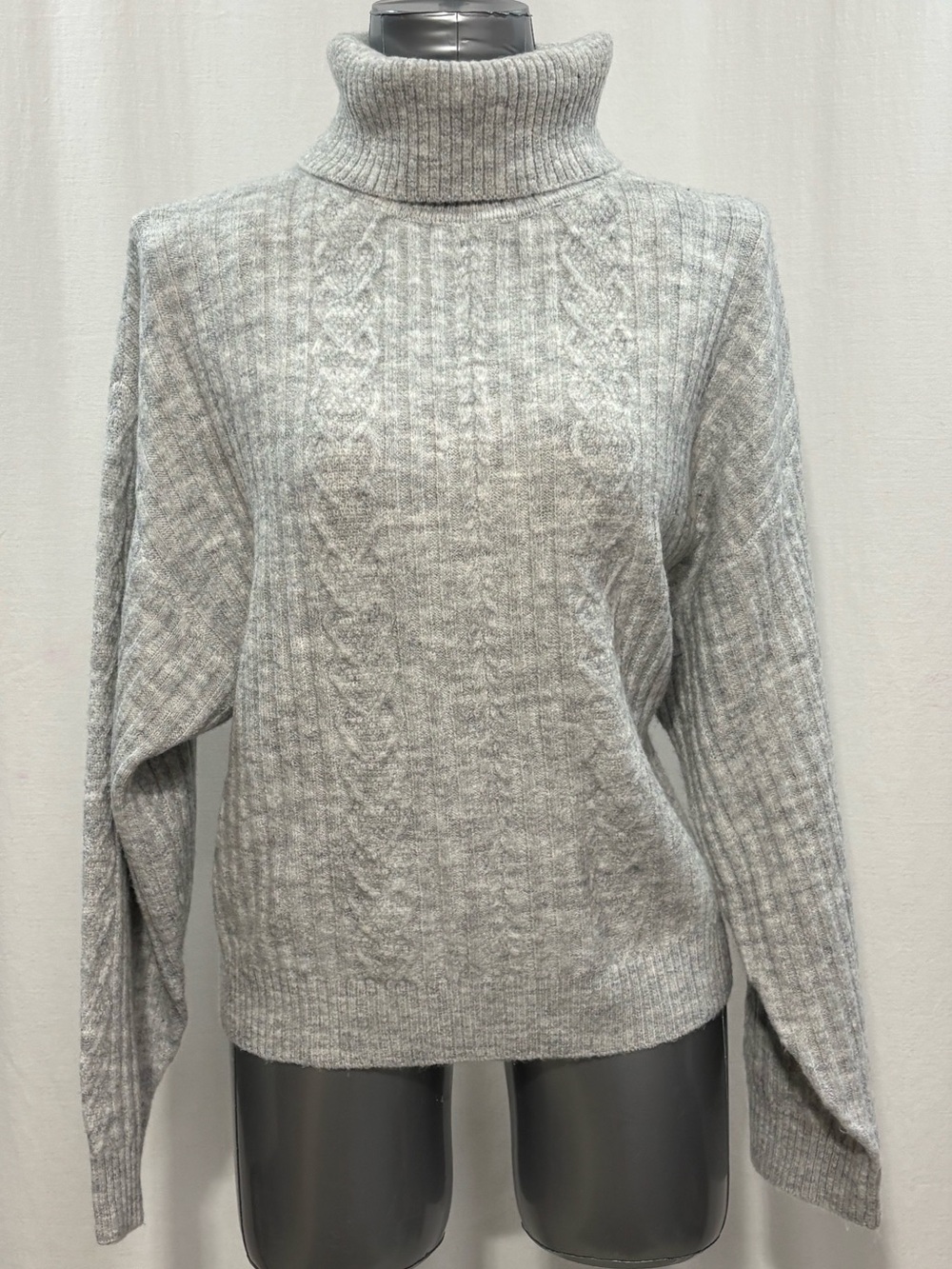 Buffalo David Bitton Gray Cable-Knit Turtleneck Sweater Medium 440